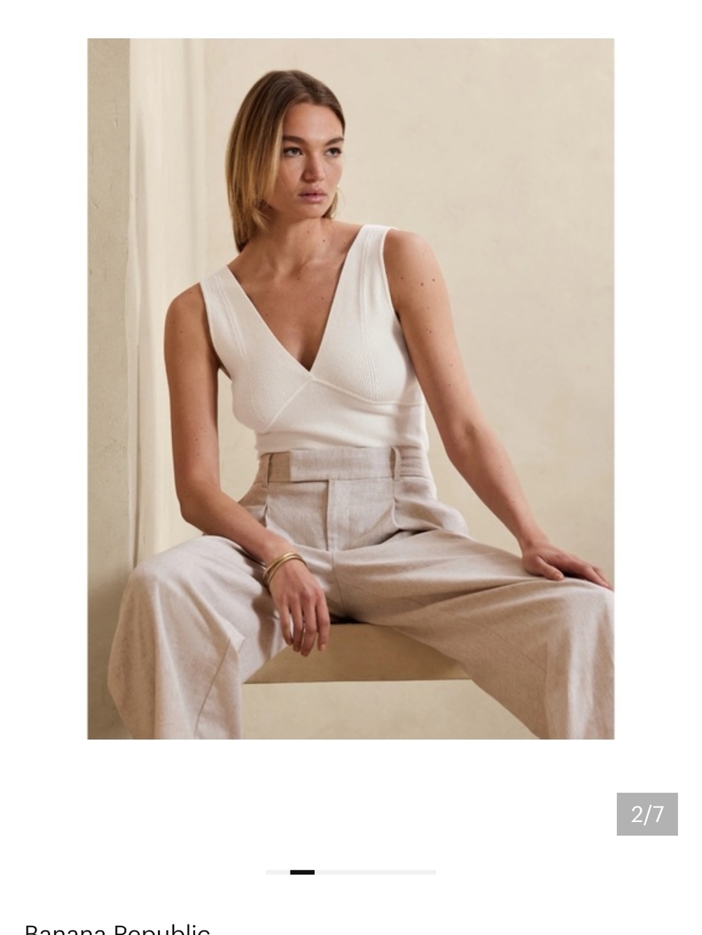 Banana Republic Cream Rib Knit V-Neck Tank Top